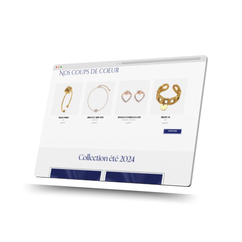 Exemple de site e-commerce moderne présentant une collection de bijoux avec design élégant et options d'achat intégrées